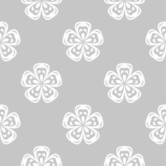 White floral seamless pattern on gray background
