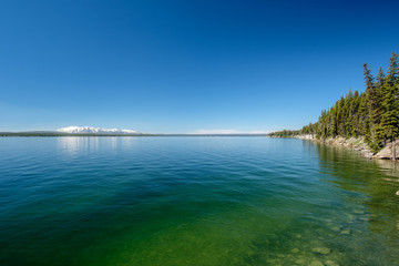Yellowstone Lake with mountains landscape