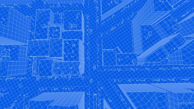 Abstract blueprint of contemporary buildings and traffic cars