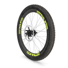 Front wheel of a mountain bike isolated on white. 3D illustration