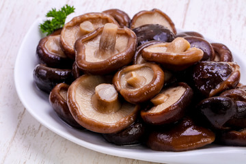 Pickled mushrooms in the bowl