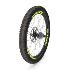 Rear wheel of a mountain bike isolated on white. 3D illustration