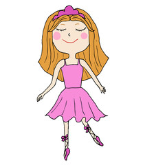 Vector colored ballet girl in cute dress and shoes.