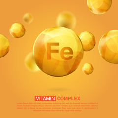 Vitamin gold icon. Retinol vitamin drop pill capsule. Shining golden essence droplet