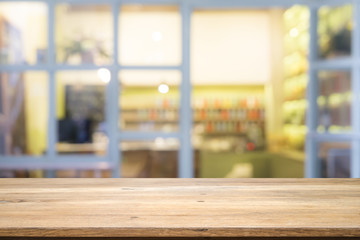Wood table top on coffee cafe.
