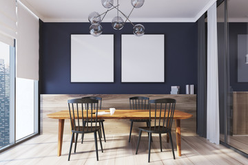 Blue dining room interior, square posters