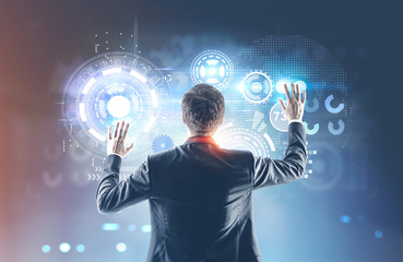 Businessman with hands in the air, HUD