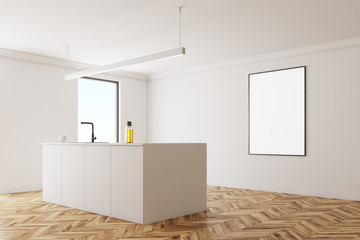 White kitchen interior, wooden floor side