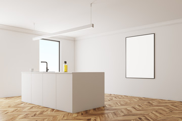 White kitchen interior, wooden floor side