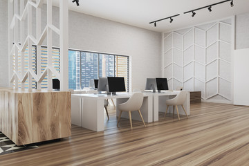 Fototapeta na wymiar Modern white and wooden office corner