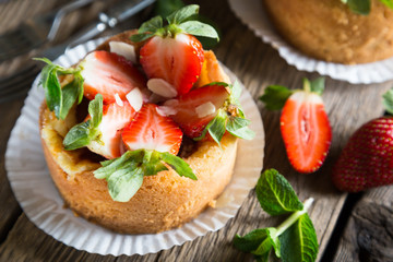 Homemade pie with fresh strawberries