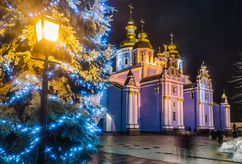St. Michael's Golden-Domed Cathedral in Kiev at Christmas
