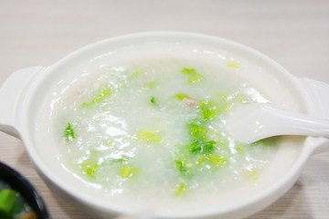 Chinese fish and rice porridge served in a restaurant