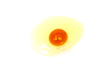 Broken chicken egg on a white background