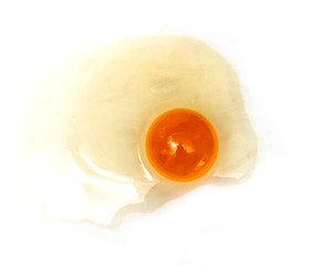 Broken chicken egg on a white background