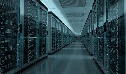 Server room data center interior 3D rendering - obrazy, fototapety, plakaty