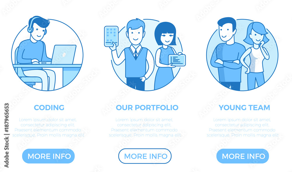 Aufkleber linear flat page web design template vector. business team