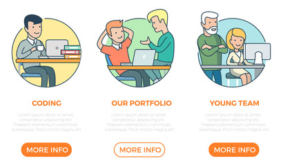 Fototapeta premium Linear flat page web design template vector. Business team