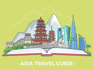 Asia travel tourism type banner flat style asian vector set