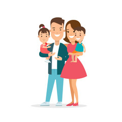 Flat Family children vector parenting illustration Mother father