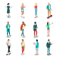 Flat isometric 3d casual people characters vector icon set