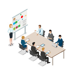 Meeting room presentation work flat vector isometric interior