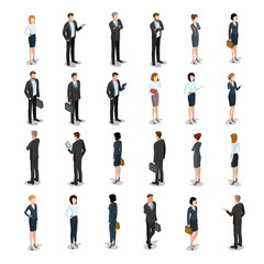 Flat isometric 3d business people characters vector icon set