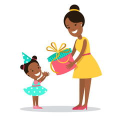 Flat Family children vector holiday. Mother present gift