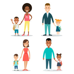 Flat Family children vector parenting illustration Mother father