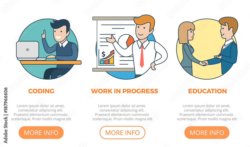 Aufkleber linear flat page web design template vector. business team