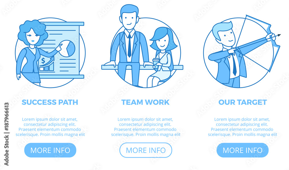 Poster linear flat page web design template vector. business team