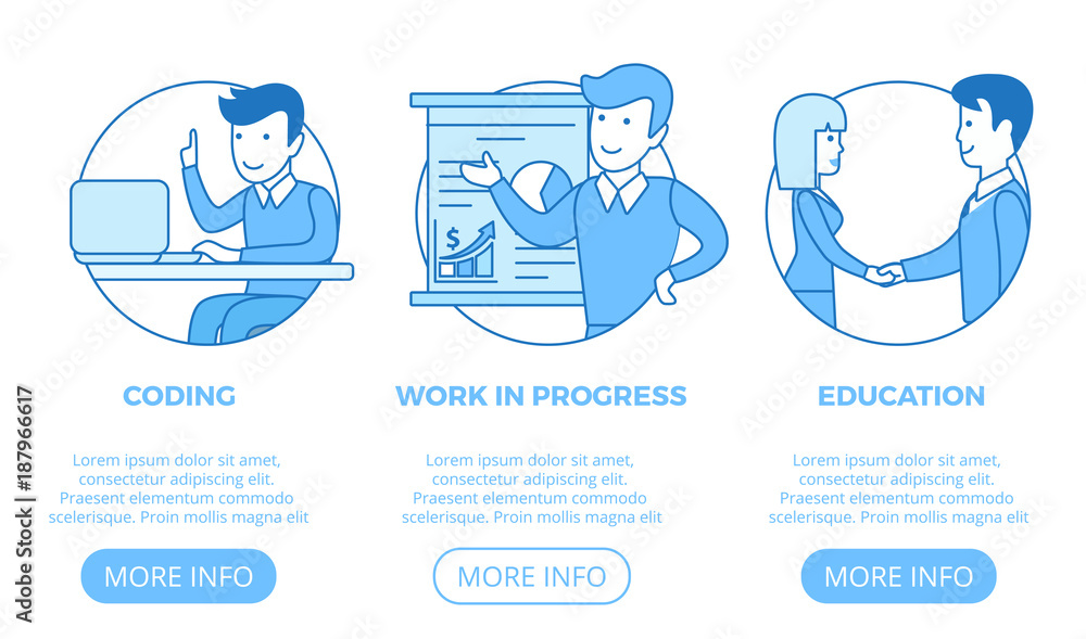 Aufkleber linear flat page web design template vector. business team