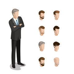 Flat isometric head face types man hair style constructor vector