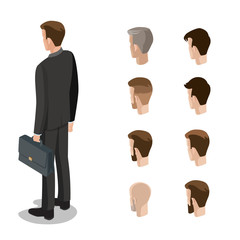 Flat isometric head face types man hair style constructor vector