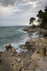 stormy weather on the coastline of island rab, croatia