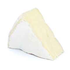 Piece of brie or camambert cheese on a white background