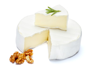 Round brie or camambert cheese on a white background