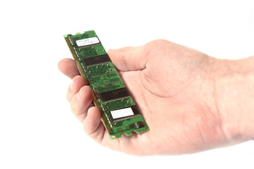 CPU ram Random Access Memory DDR2 for personal computer in hand isolated