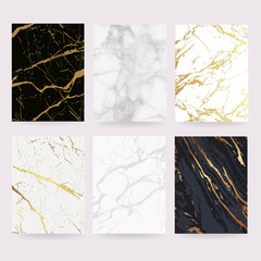 Trendy luxury Gold Marble Texture background cover design set for wedding card, Web banner,  Fashion brand cover and Packaging template