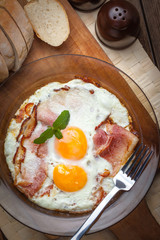 Fried eggs with bacon.