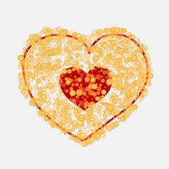 Vector heart made of many bubbles of different size and transparency.Easily editable colors. Heart of gold yellow circles. Postcard on Valentines day