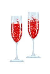 Two crystal glasses with symbolic love drink. Vector illustration