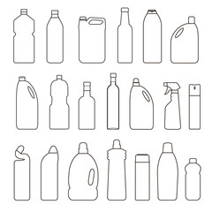 Set of outline illustration bottles, cans, container