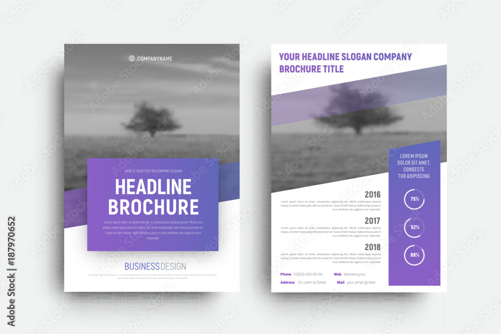 Poster design vector white modern brochure with diagonal place for photo.