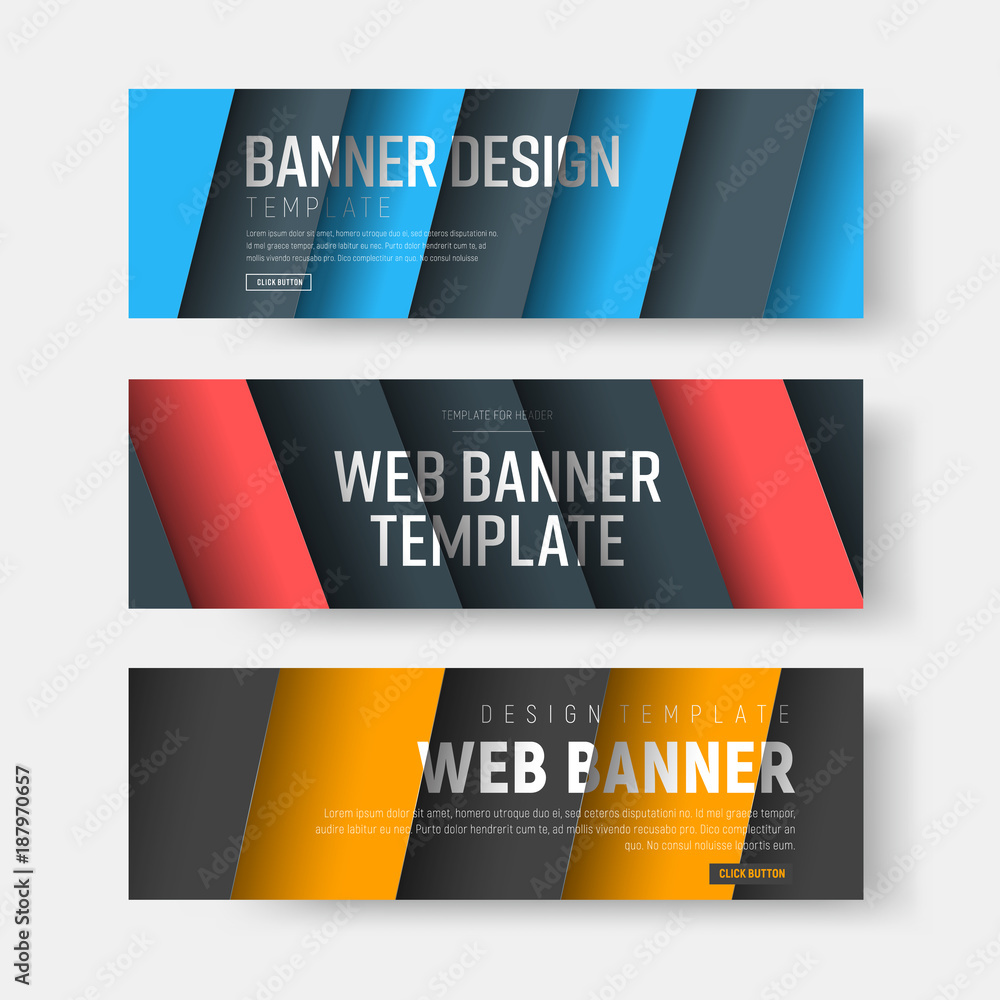 Poster Set of vector banners with diagonal colored lines with shadow