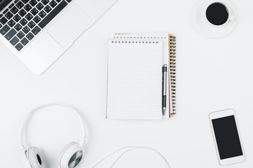 Contemporary white desk with clean phone