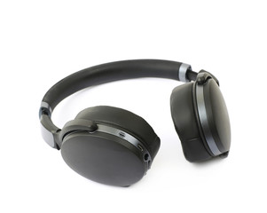 Black portable headphones isolated