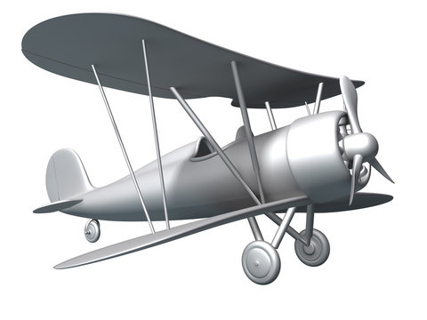 3D render biplane grey on white background.