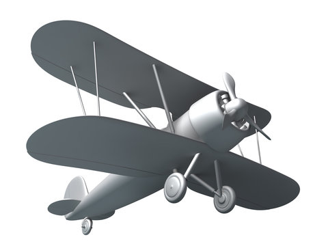 3D render biplane grey isolated on white background.