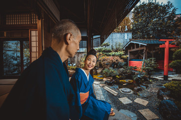 Senior couple lifestyle moments in a traditional japanese house